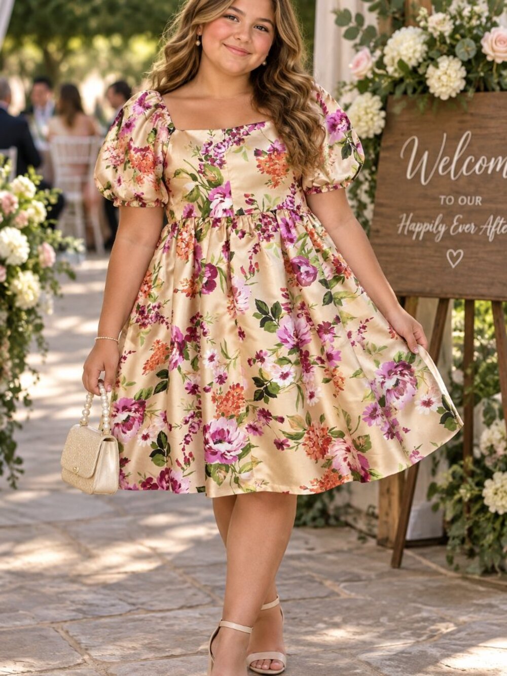 NWT Bonnie Jean Girls Floral Satin Dress SZ 16 #B4-14551-DS | Romantic • Formal